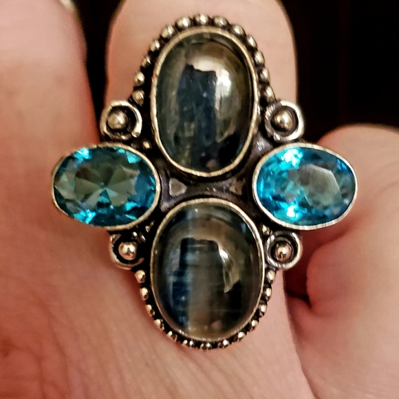 New Kyanite & Blue Topaz 925 Silver Ring. - Picture 2 of 12